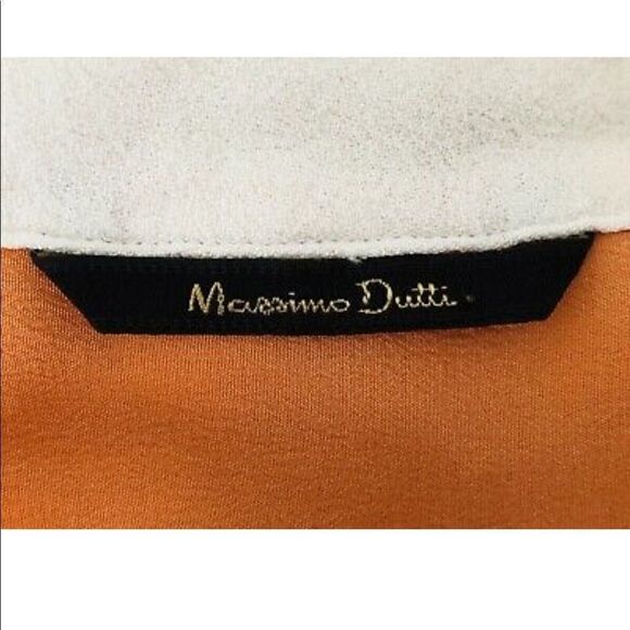 MASSIMO DUTTI SILK BUTTON DOWN SLEEVELESS SHIRT TANGERINE ORANGE WHITE COLLAR M - Picture 5 of 11